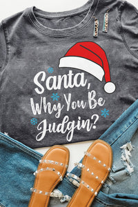 Gray Christmas Santa Hat Snowflake Slogan Graphic Tee