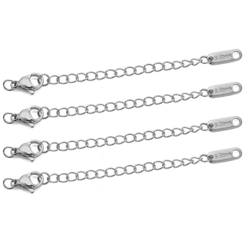 10pcs Stainless Steel Extension Chains with Lobster Clasps Connector Link Necklace Tail Making DIY Bracelet Accessories Supplies