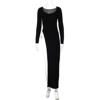 Hugcitar Autumn Fashion Solid Long Sleeve Slit Irregular Sexy Bodycon Maxi Dress Women Casual Y2K New Outfits Party Vacation