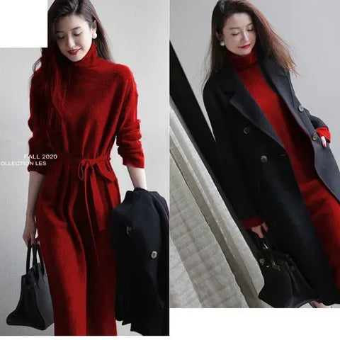 2024 Autumn New Women's Clothing French Vintage Socialite Style Long Dress Warm Base Layer Inner Dress Tea Time