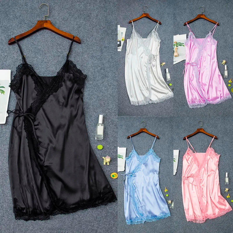 Summer Nightgown For Women Spaghetti Strap Lace Lingeries Sleepwear Sexy Deep V-Neck Nightdress See-Through Home Clothes пижама