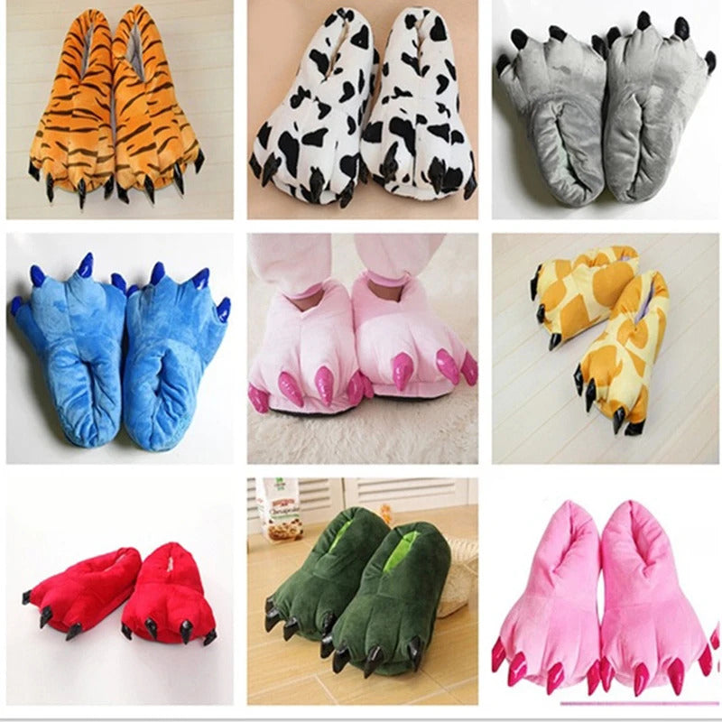 Winter Warm Soft Indoor Floor Slippers Women Men Shoes Paw Funny Animal Christmas Monster Dinosaur Claw Plush Home