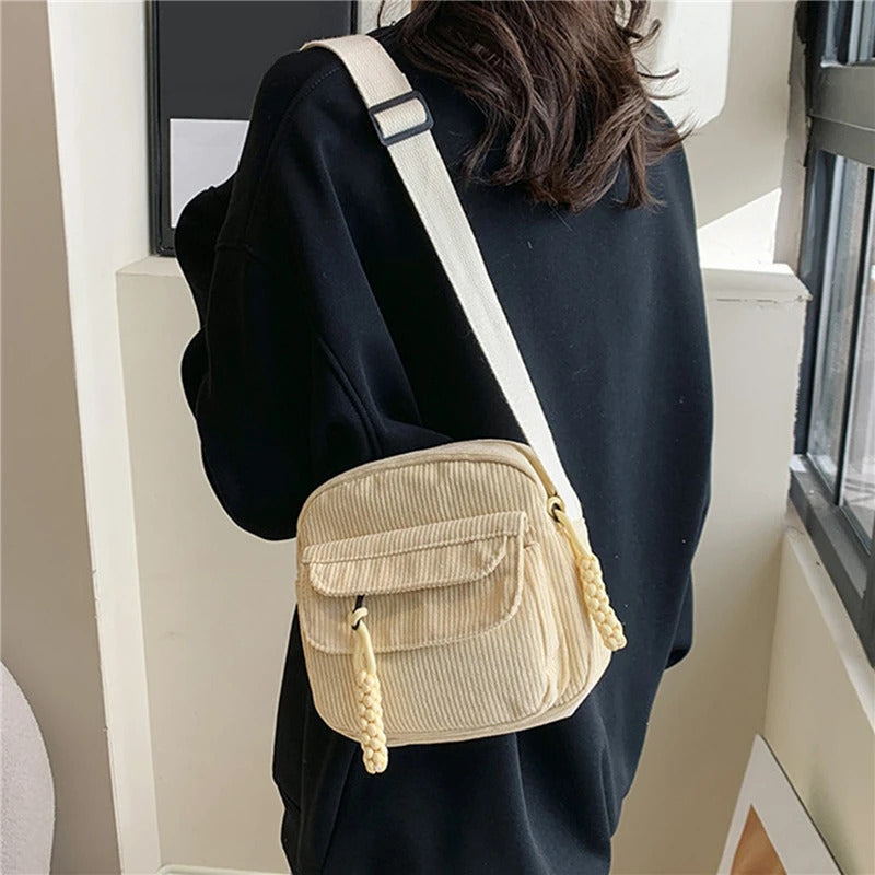 Corduroy Women's Small Shoulder Bag Teenager Girl Crossbody Bag Bolsa Cute Tote Student Street Korean Harajuku Messenger Bags