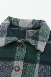 Green Plaid Print Buttoned Shirt Jacket