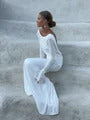 Elegant Off Shoulder Lace Maxi Dress Women Fashion Hollow Out Long Flare Sleeve Slim Dresses 2024 New Female Evening Party Gowns