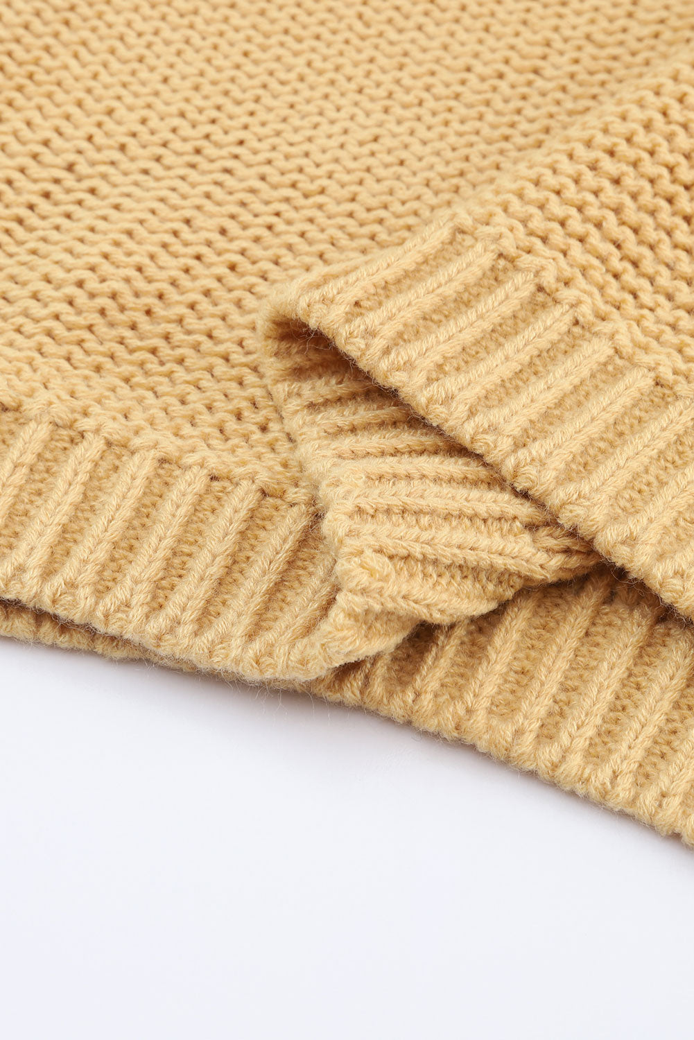 Khaki Hollowed Bubble Sleeve Knit Sweater