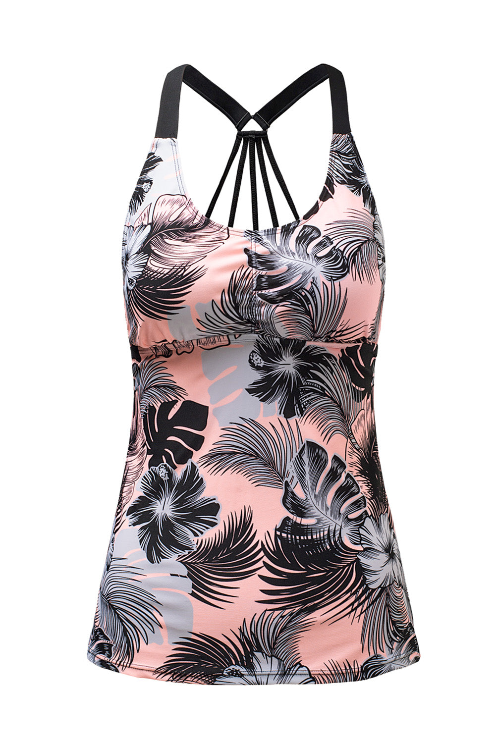 Pink Floral Printed Strappy Racerback Tankini Swim Top