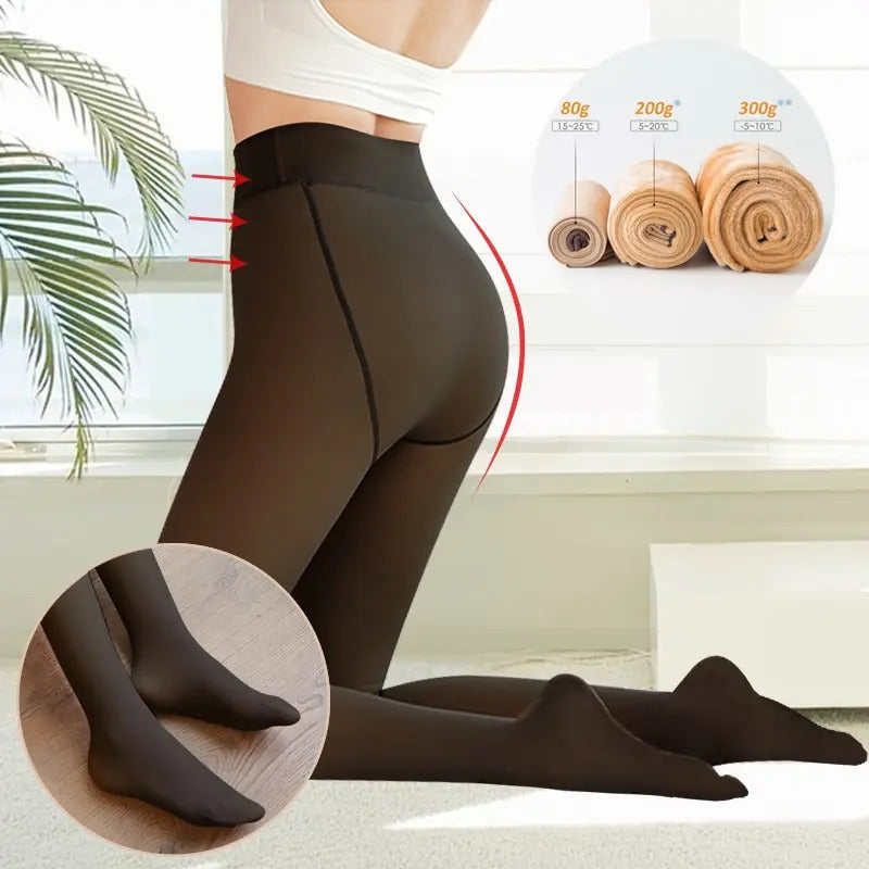 Women's Fleece Tights Ladies Warm Winter Tights Leggings Thick Fleece Panty Fake Translucent Pantyhose Thermal Stockings Woman