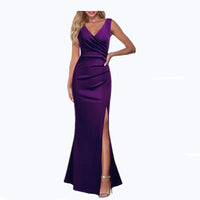 Women's V-neck Sleeveless Maxi Dress Summer Party Dance Slim Side Slit Evening Dress Sexy Backless Elegant Long Dress Partywear