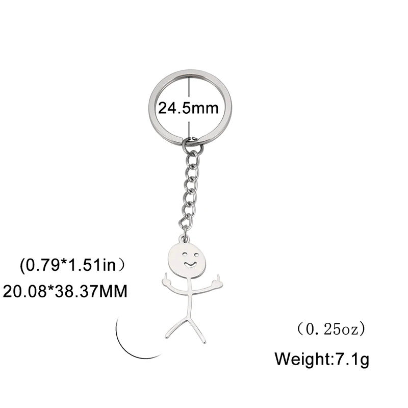 Teamer Funny Middle Finger Stickman Keychain 2024 Cute Trend School Bag Car Key Pendant Couple New Trinket Gift Keyring