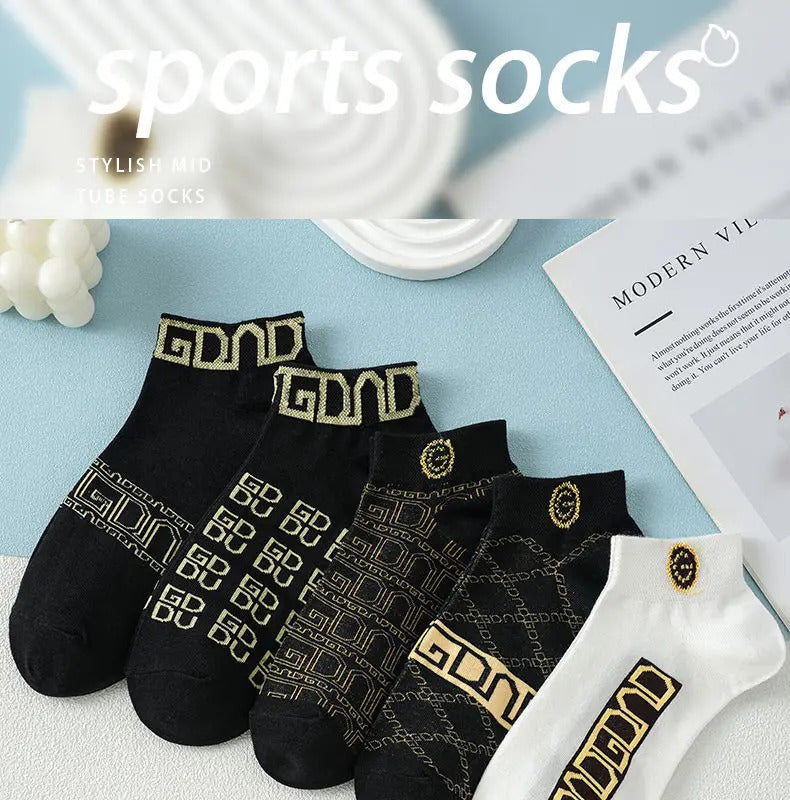 5 Pair Men's Summer Thin Socks Absorbent Sweat Breathable Anti-odor Light Luxury Boat Socks Summer Shallow Mouth Short Socks