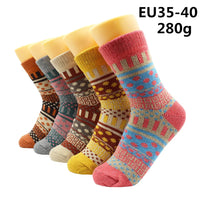 5 Pairs Winter Warmer Women Thicken Thermal Wool Cashmere Snow Socks Fashion Casual Euramerican National Wool Socks for Women