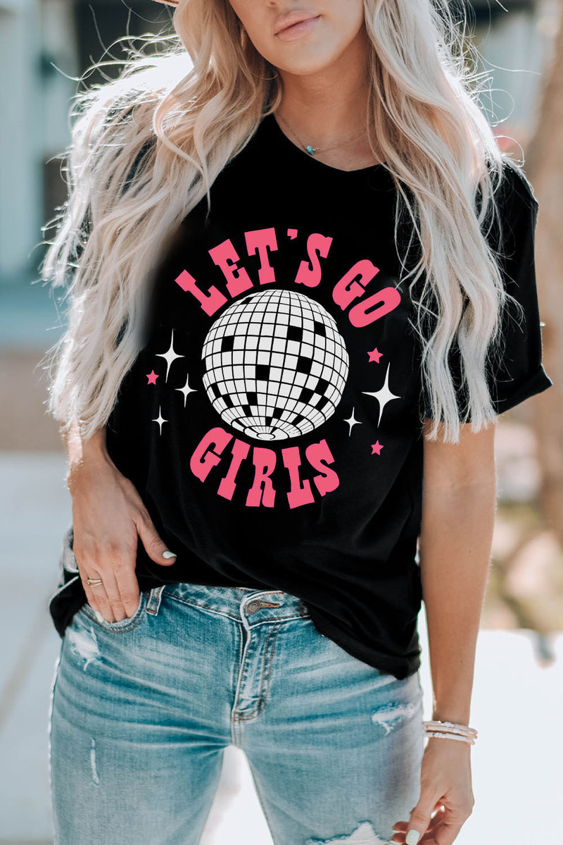 Black LET'S GO GIRLS Disco Ball Graphic Tee