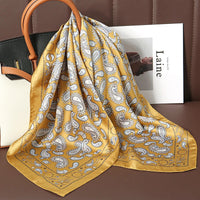 Luxury Print Satin Silk Square Scarf for Women Shawl Hijab Neckerchief Female Hair Ribbon Headband Fashion Wrap Bandana 2023 New