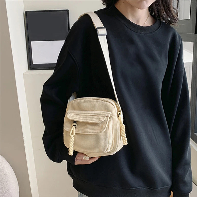 Corduroy Women's Small Shoulder Bag Teenager Girl Crossbody Bag Bolsa Cute Tote Student Street Korean Harajuku Messenger Bags