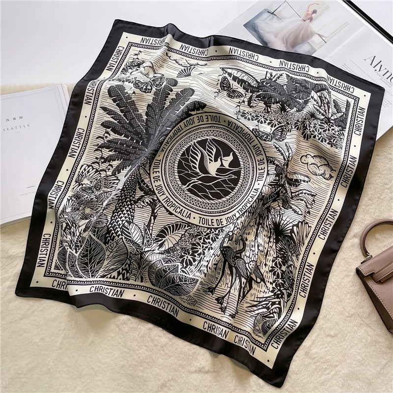 Print 70cm Silk Satin Headkerchief Women Luxury Design Neck Tie Scarf Female Hair Hand Wrist Foulard Shawl Hijab Bandana