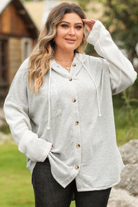 Gray Contrast Knitted Sleeves Plus Size Hoodie