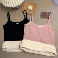 Women Winter Warm Underwear Solid Color Thermal Casual Nightwear Sexy Elasticity Female Thin Velvet T-shirt Sleeveless Tops