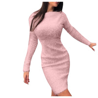 Women Slim Plush Dress Long Sleeve Wrap Pullovers Sweater Mini Dresses Female 2024 Autumn Winter Warm Vestidos Streetwear New