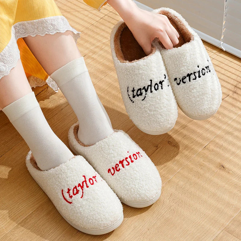 Taylor's Version Slippers Women Winter Indoor Warm Red Black Fashion Comfortable Embroidered Letters Girls Gift Home Shoes