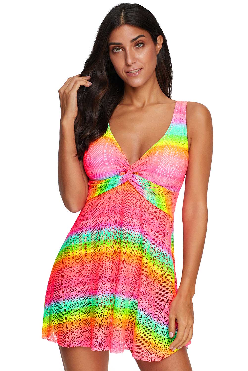 Rose Print Twist Tankini Swimdress