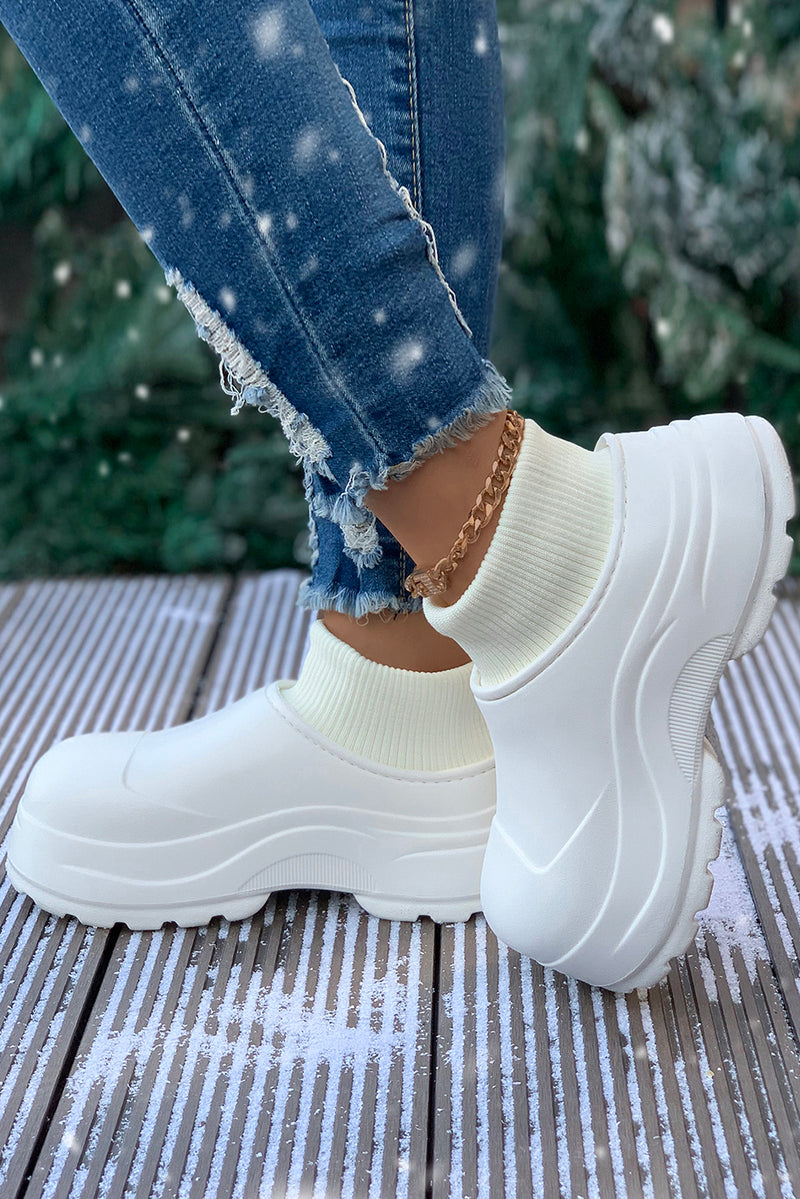 White Waterproof Thick Sole Ribbed Ankle Shoes