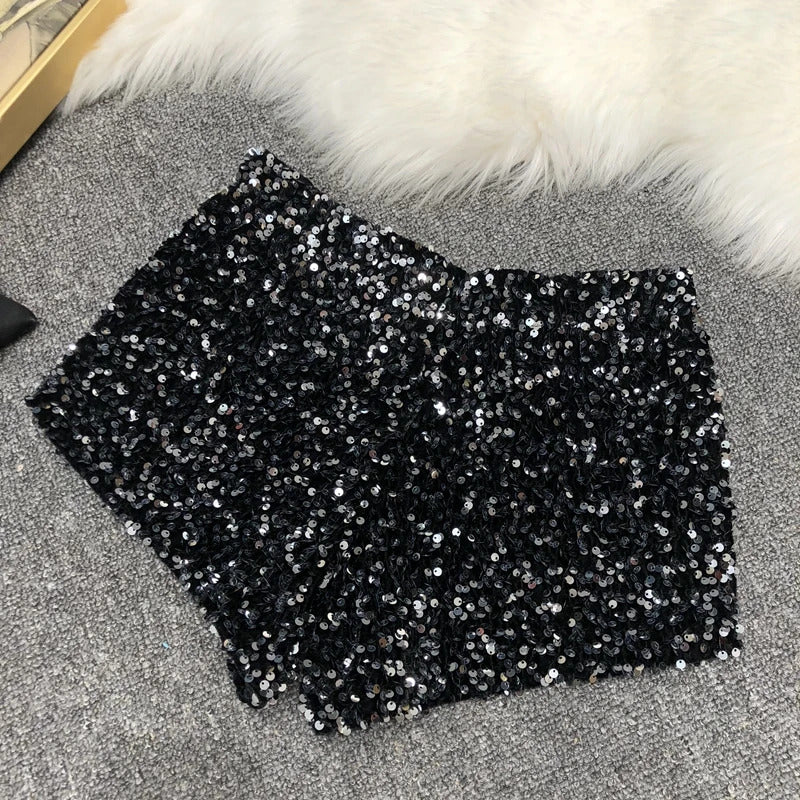 Whole Body The New 2023 Sparkling Sequins Shorts Women Short Zipper Nightclub Woman Slim Fit for Silver and Black   Sexy Shorts