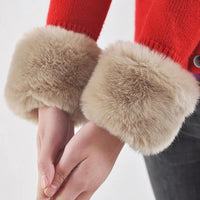 1 Pair Faux Fur Plush Windproof Cuff Sleeve Winter Women Wrist Sleeves Wristband Soft Elastic Wrist Slap On Cuffs Arm Warmer