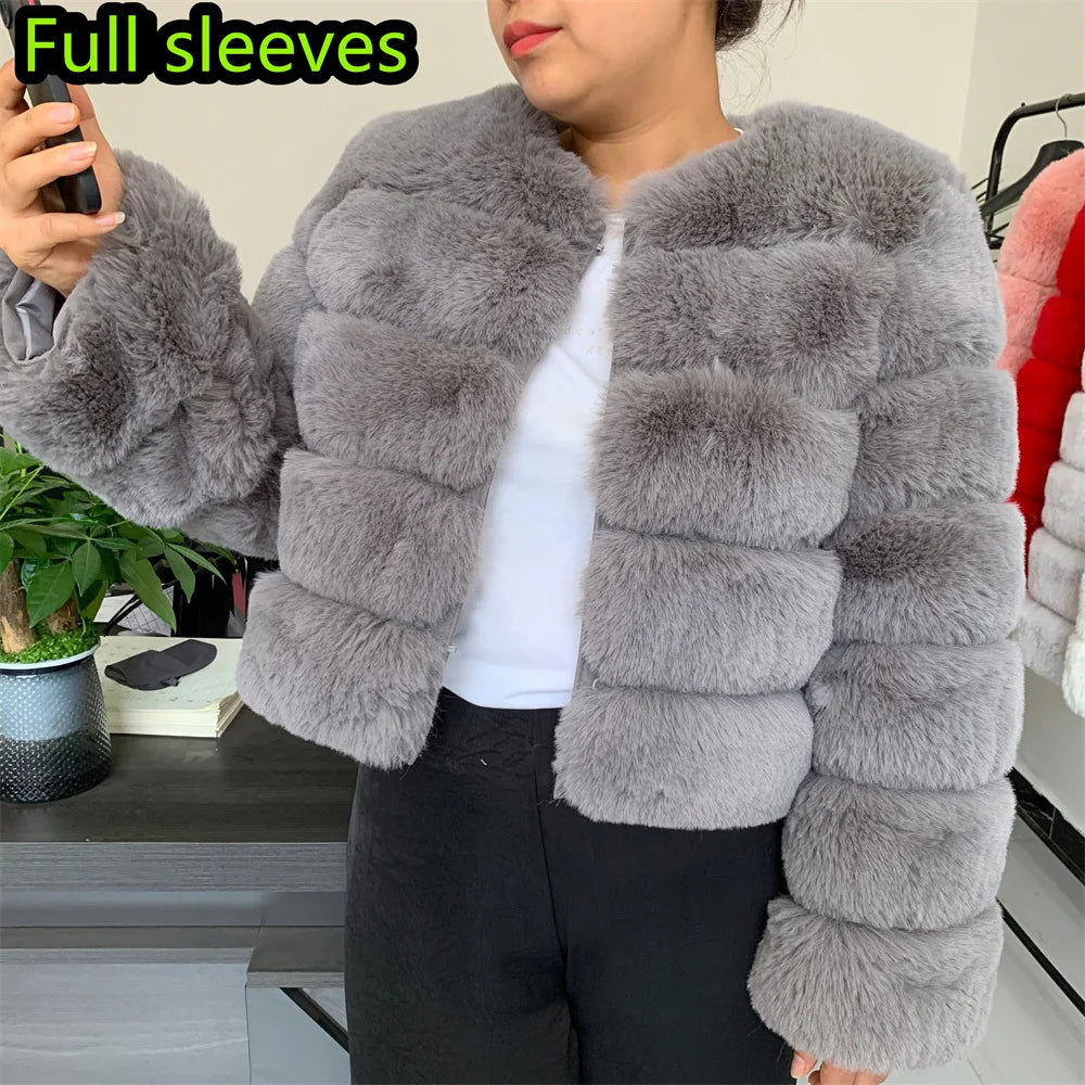 Women's Fashion faux fur coat super hot Autumn Winter women short Faux fox fur fluffy jacket high quality 7xl Ladies furry coats