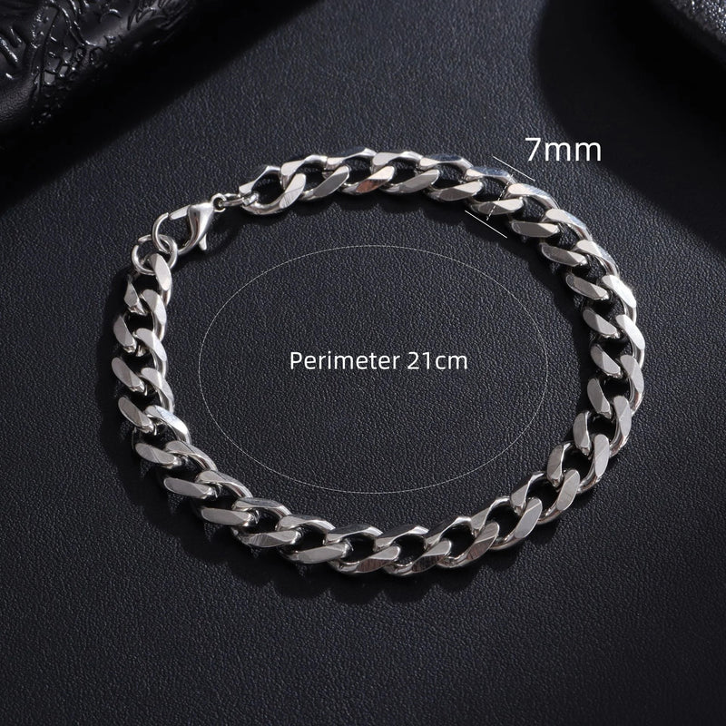 New Trendy Cuban Chain Men Bracelet Classic Stainless Steel 3/5/7/9mm Width Chain Bracelet For Men Women Jewelry Gift