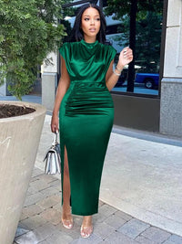 Long Dress Women Party Pleated Bandage Elegant Evening High Waist Summer Dresses Prom Formal Green Bodycon Maxi Work Vestidos