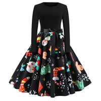 Vintage Dress Women Long Sleeve Print Christmas Dress Winter Elegant Swing Party Dresses Robe Femme Casual Rockabilly Vestidos