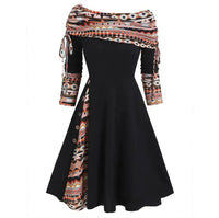 Fashionable Women's Autumn/winter Off-shoulder Long Sleeve Dress Waist-fitted Large Swing