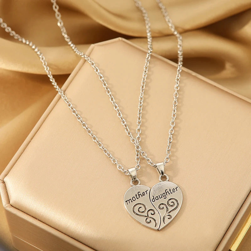 2pcs Antique Silver-plated Necklace Fashionable Mother Beautiful Daughter Combination For Love Parent Child Style Jewelry