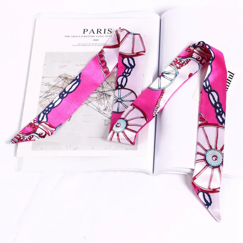 New Print Flower Small Scarf for Women Handle Bag Ribbons Brand Fashion Head Scarf Small Long Skinny Scarves Wholesale Headbands