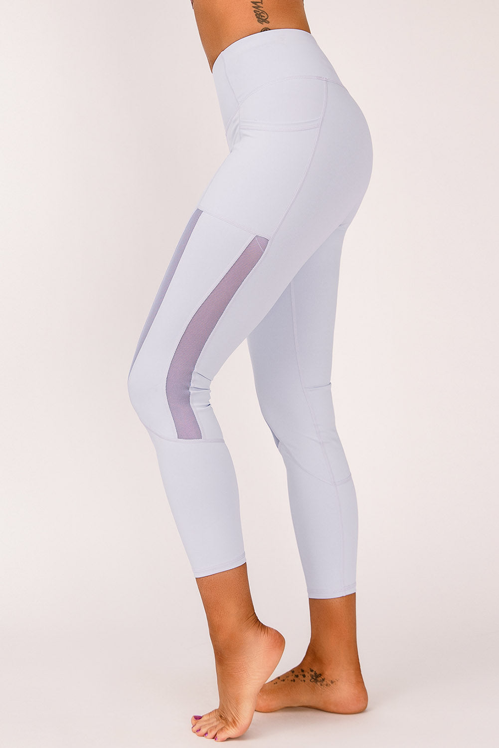 Pink Mesh Side Splicing High Waist Yoga Sports Leggings with Phone Pocket