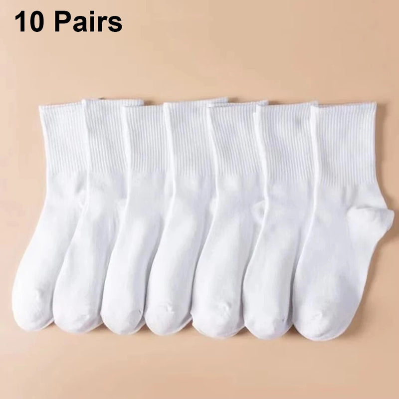 7/10/20 Pairs Mid Length Socks Women Classic Black White Solid Color Fashionable Casual Sports Absorbing Breathable Men Socks