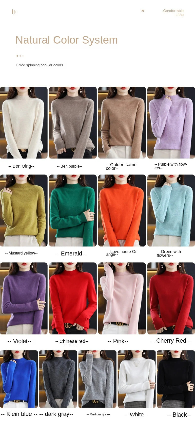 100% Pure Wool Half-neck Pullover In Autumn And Winter New Cashmere Sweater Women's Casual Knit Top Women's Coat 19 Colors