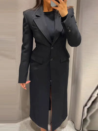 Elegant Winter Trench Coat Women Elegant V Neck Slim Medium-Length Black Waist-Fitted Jacket 2024 Lady New Streetwear Outerwears