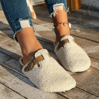 Women Slippers Mules Fur Women Shoes Winter New Buckle Flats Platform Walking Plush Ladies Slides Casual Warm Indoor Boots Women