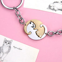 Cute Hug Cat Keychain Creative Patchwork Heart Round Keyring Couple Lovers Key Chains Bag Pendant Car Keyholder Accessories Gift