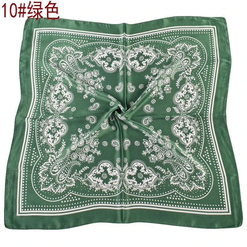 European and American Hot Sale Vintage Paisley Small Cashew Flower 70*70 Satin Square Silk Scarf