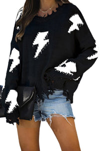 Blacki Distressed Knit Bolt Sweater