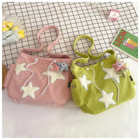 Niche Design Handbag Star Female Student Large Capacity Commuting Tote Corduroy Shoulder Crossbody Bag 2023 New