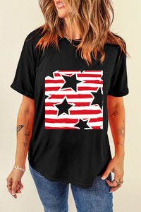 Black Independence Star Stripes Flag Graphic Tee