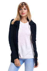 Navy Blue Long Sleeve Button-up Hooded Cardigans