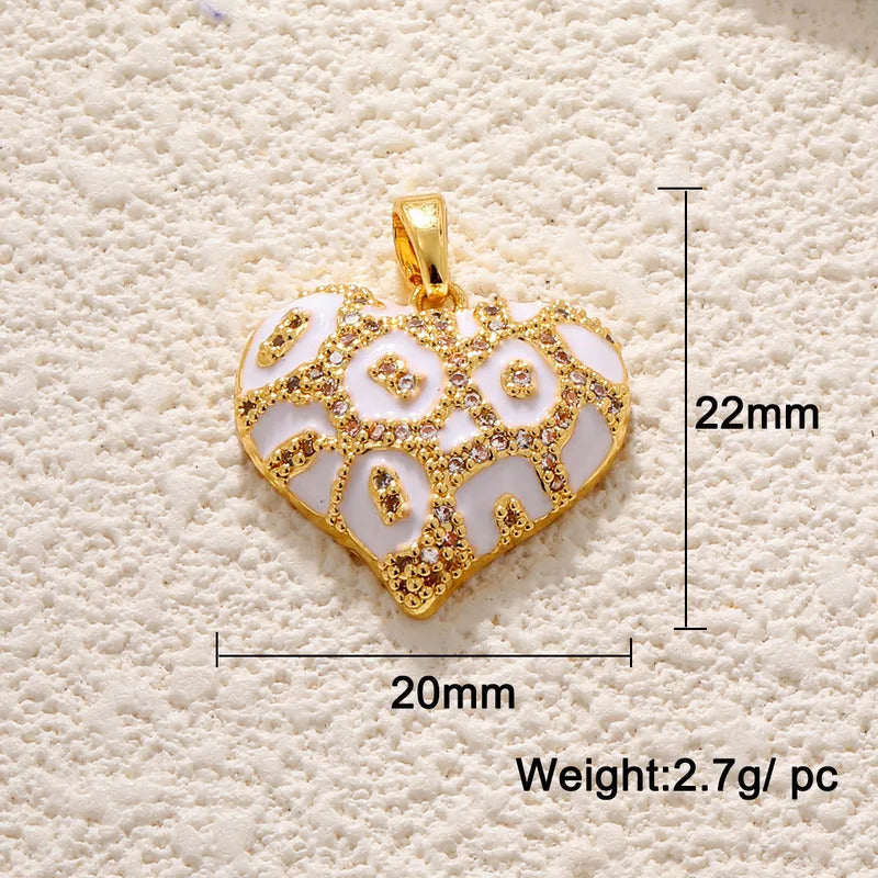 BenS Leopard Pattern Heart Pendant Enamel Dripping oil charms for DIY handmade Necklace Jewelry accessories wholesale P17