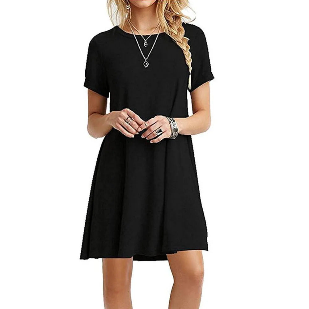 Women Casual Short Sleeve T Shirt Dress Vintage O Neck Print Loose Mini Dress Elegant Simple Mini Dress Streetwear Sundress