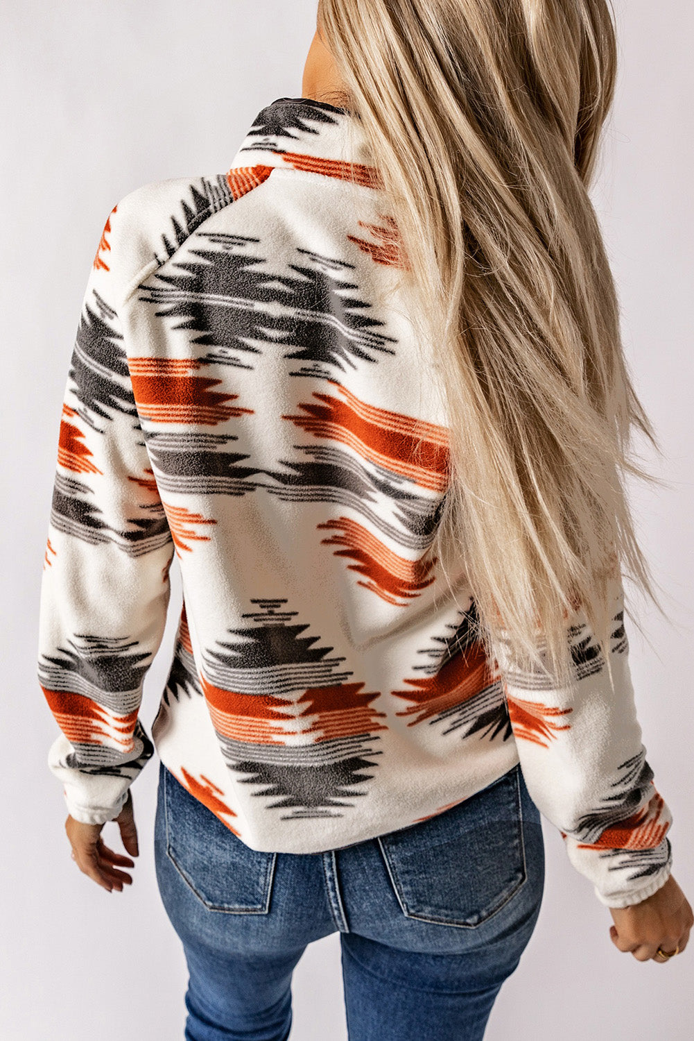 Multicolour Western Aztec Snap Buttoned Fleece Jacket