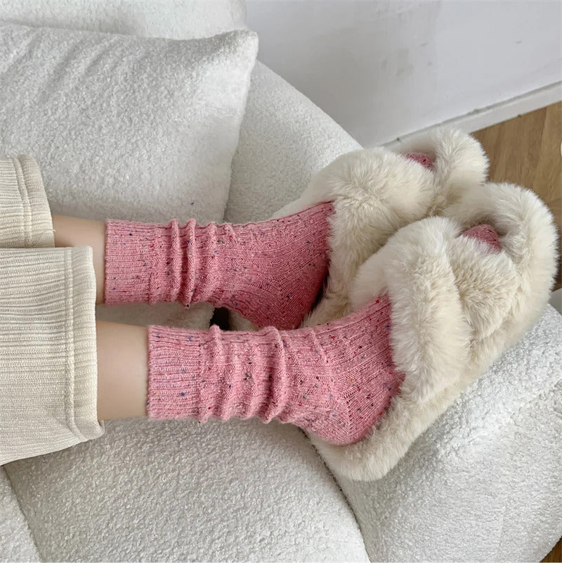 Women's Socks Winter New Novelty Fashion Japanese Style Casual Crew Socks Warm Striped Autumn Simple Wool Socks For Girls Trendy